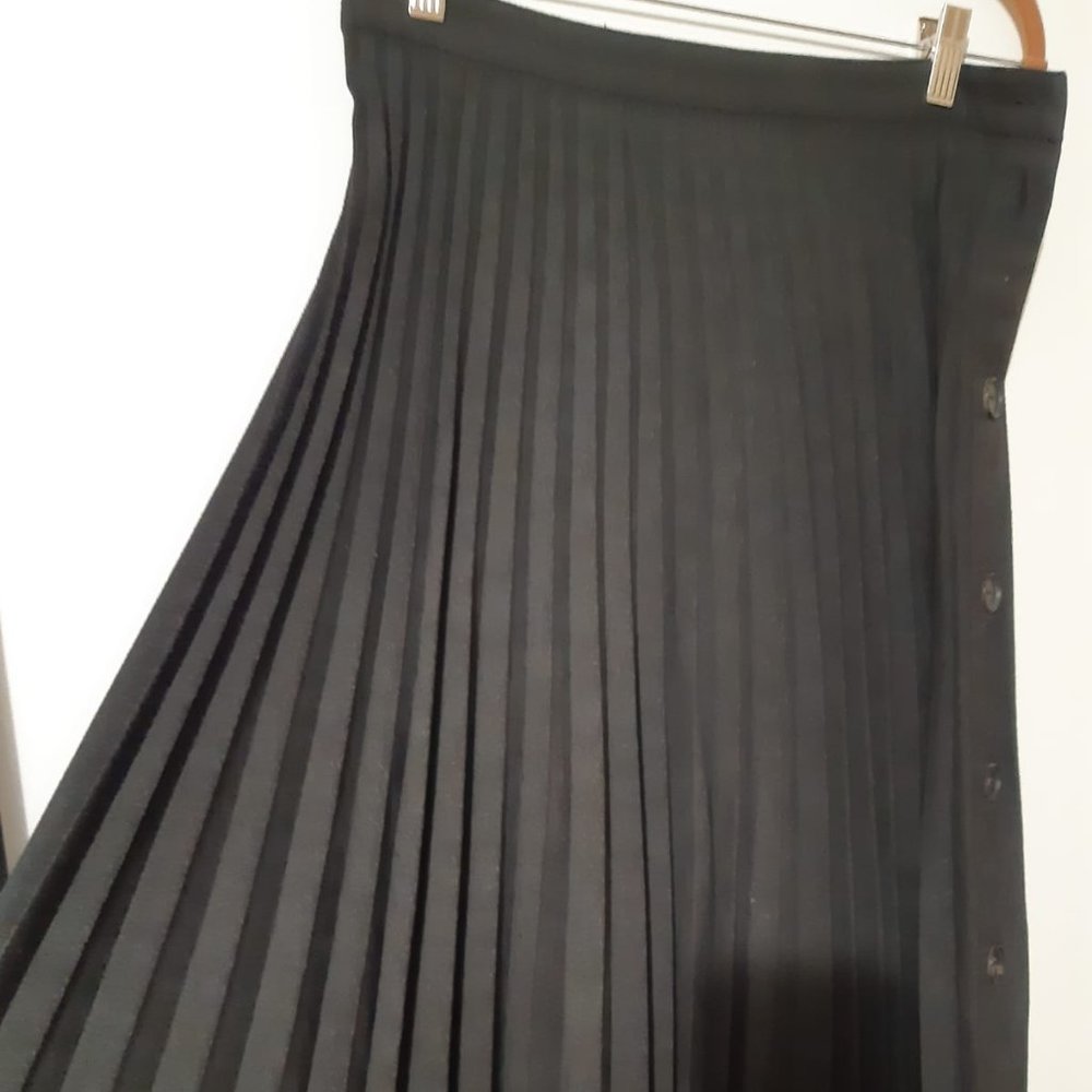 Zara Grey Pleated Maxi Skirt with Button Detail